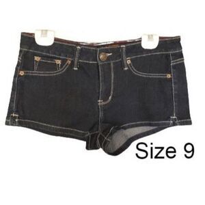 Y2K Women's Dark Denim Shorts 9 Super Stretch Mid Rise Shorty Grunge 90s